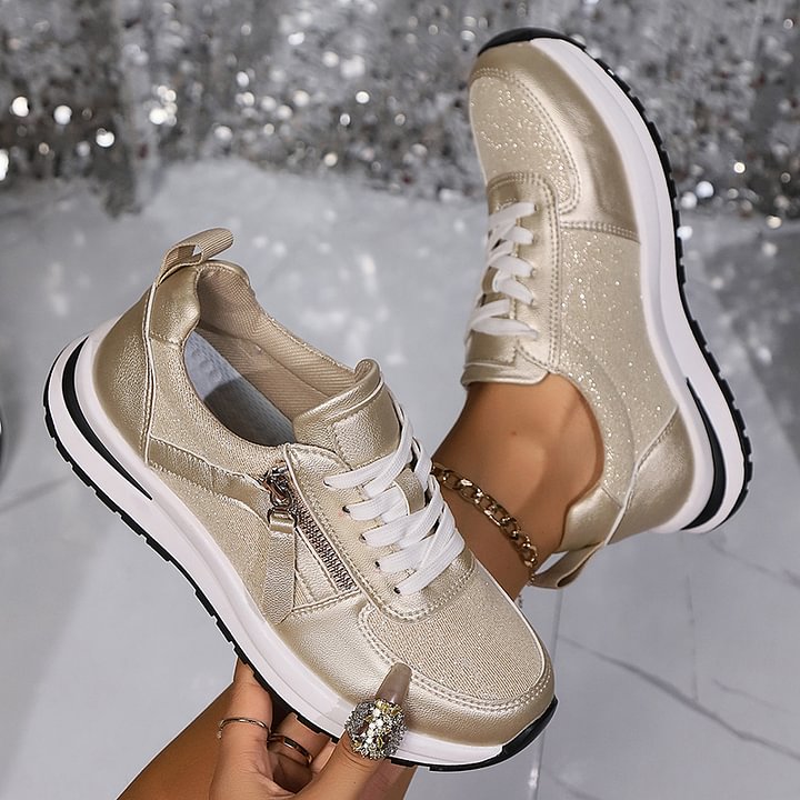 Alyce | Orthopaedic Sneakers with a Side Zip Silver, photo studio