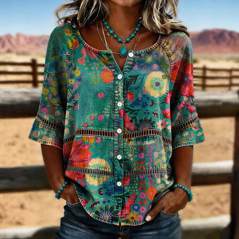 Vintage Floral Print Blouse