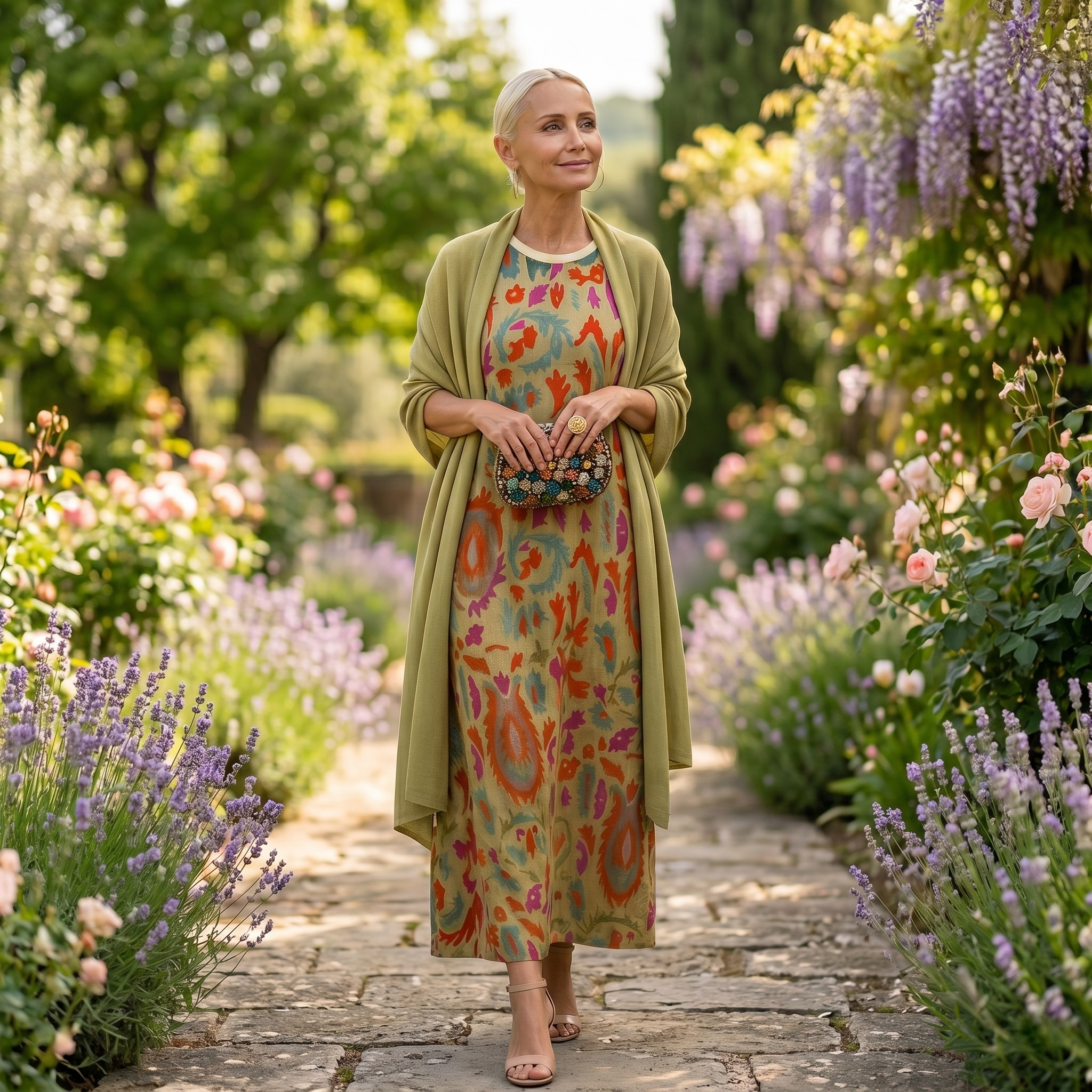 Danielle | Floral Maxi Dress with Matching Vest Green, photo studio