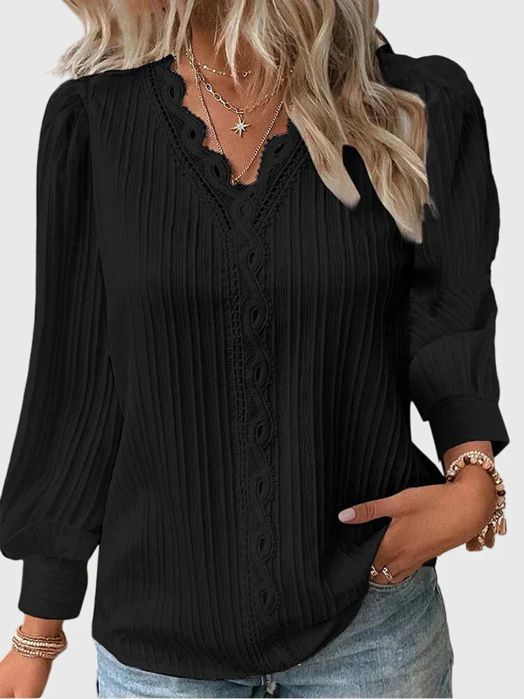 Bertie | Puff-Sleeve V-Neck Blouse Black, studio photo