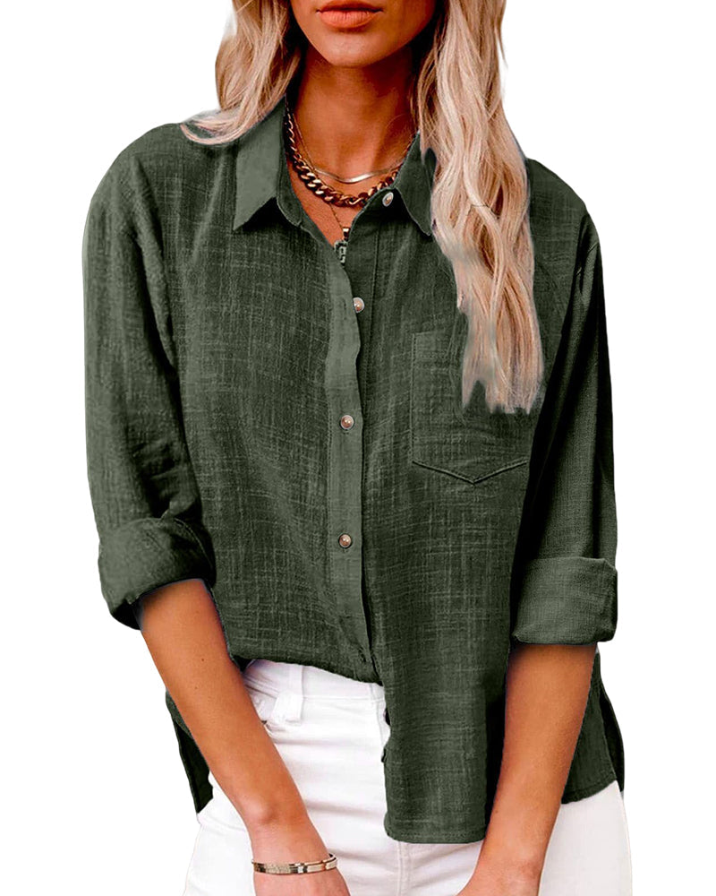 Martina | Oversized Shirt with Chest Pocket Army Green, studio photo