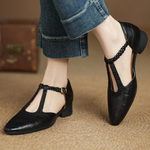 Braided-Strap Leather T-Bar Shoes