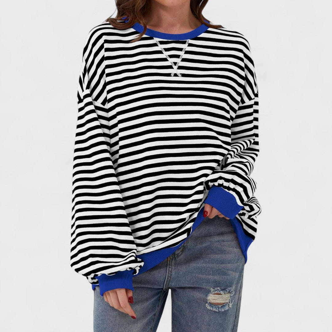 Contrast Collar Striped Jumper Black, studio photo