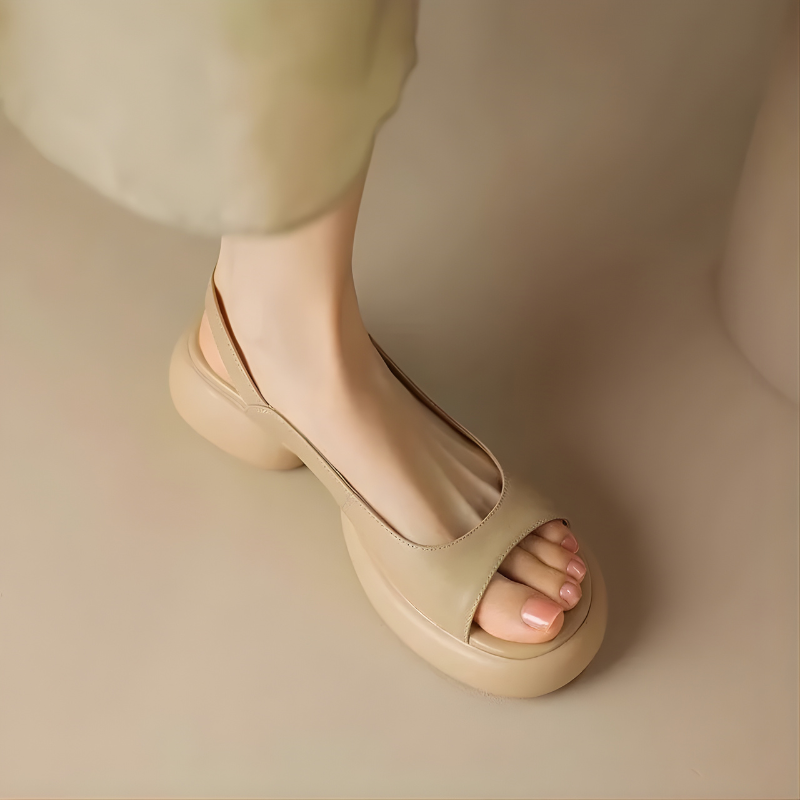 Mya Luxe Summer Peep-Toe Block Heels Khaki, photo studio