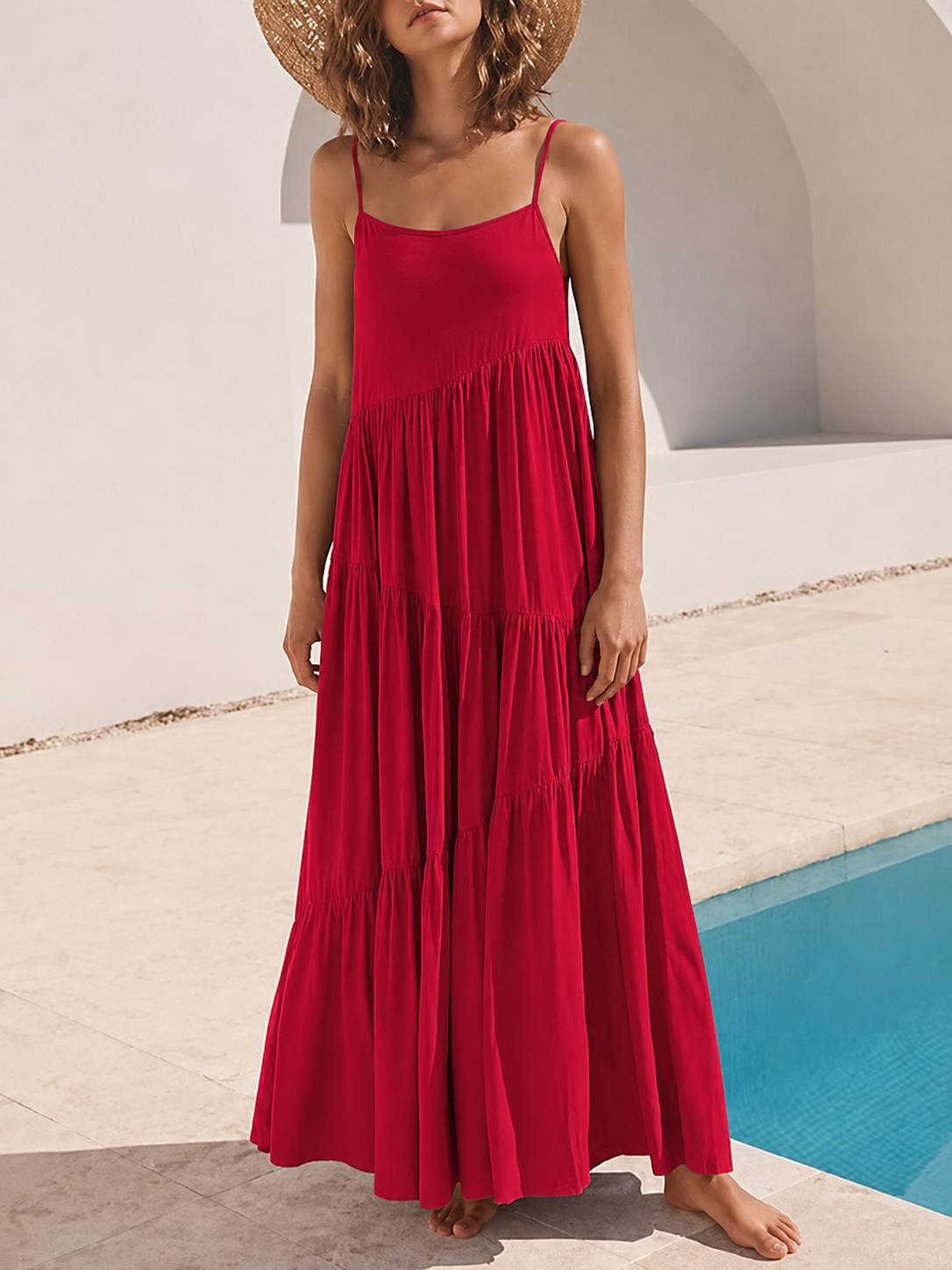 Eloisa | Airy Tiered Ruffle Dress Red, studio photo
