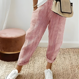 Dahlia | Striped Tapered Trousers with Turn-Up Hems