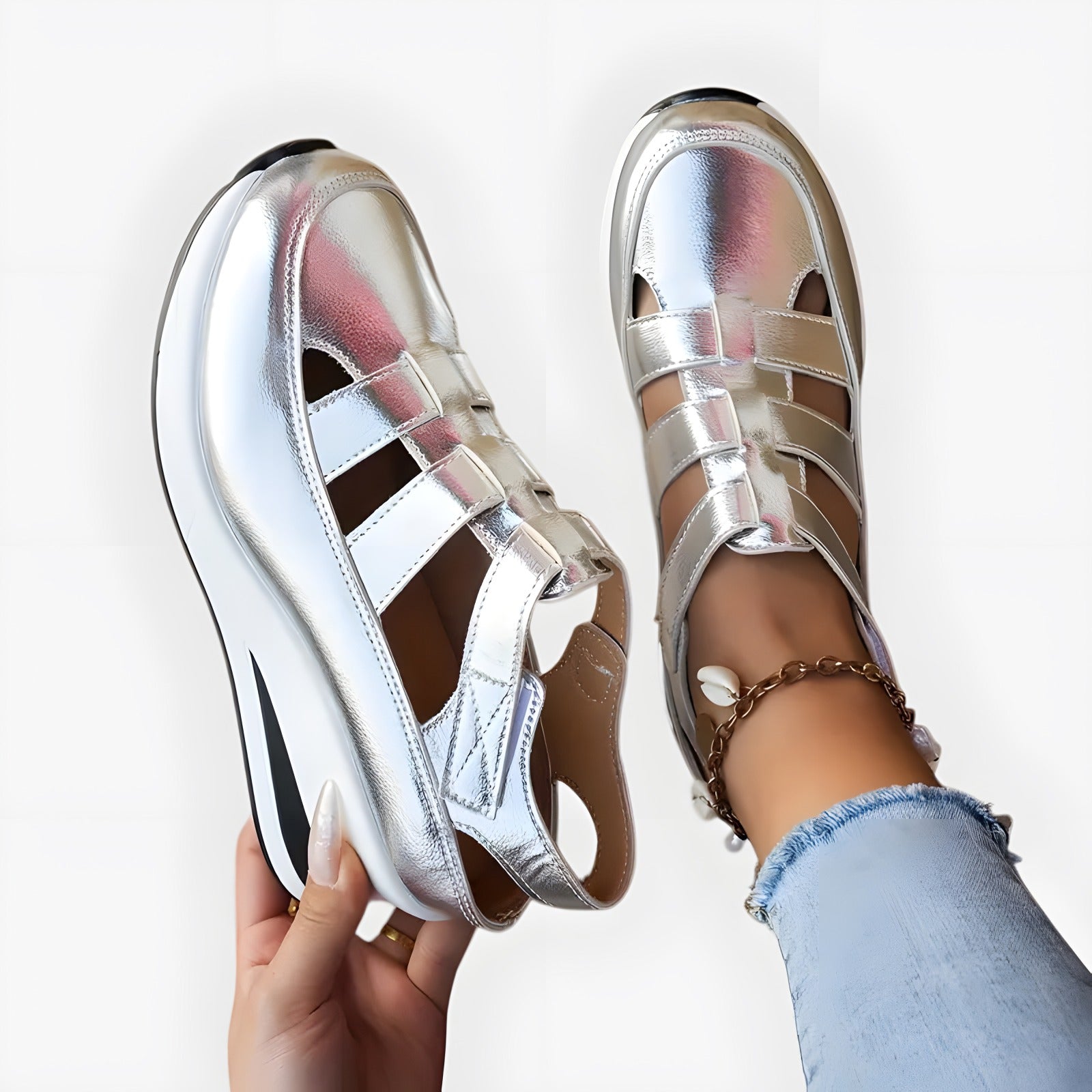Aisling | Women's Versatile Orthopaedic Sandals Silver, photo studio