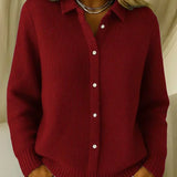 Plain Shirt-Collar Cardigan