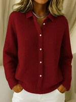 Plain Shirt-Collar Cardigan