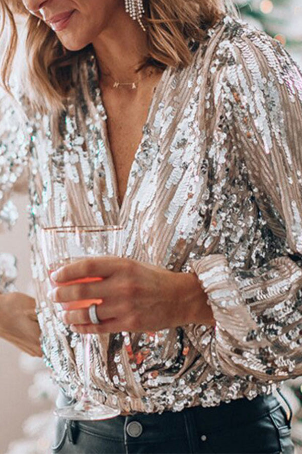 Paulina | Sequin V-Neck Blouse