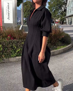 Portia | Black Collared Midi Dress with Pockets