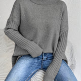 Long Split-Hem Turtleneck Jumper