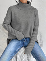 Long Split-Hem Turtleneck Jumper