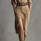 Trendy Brown Suede Midi Dress