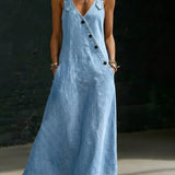 Asymmetric Button Denim Maxi Dress