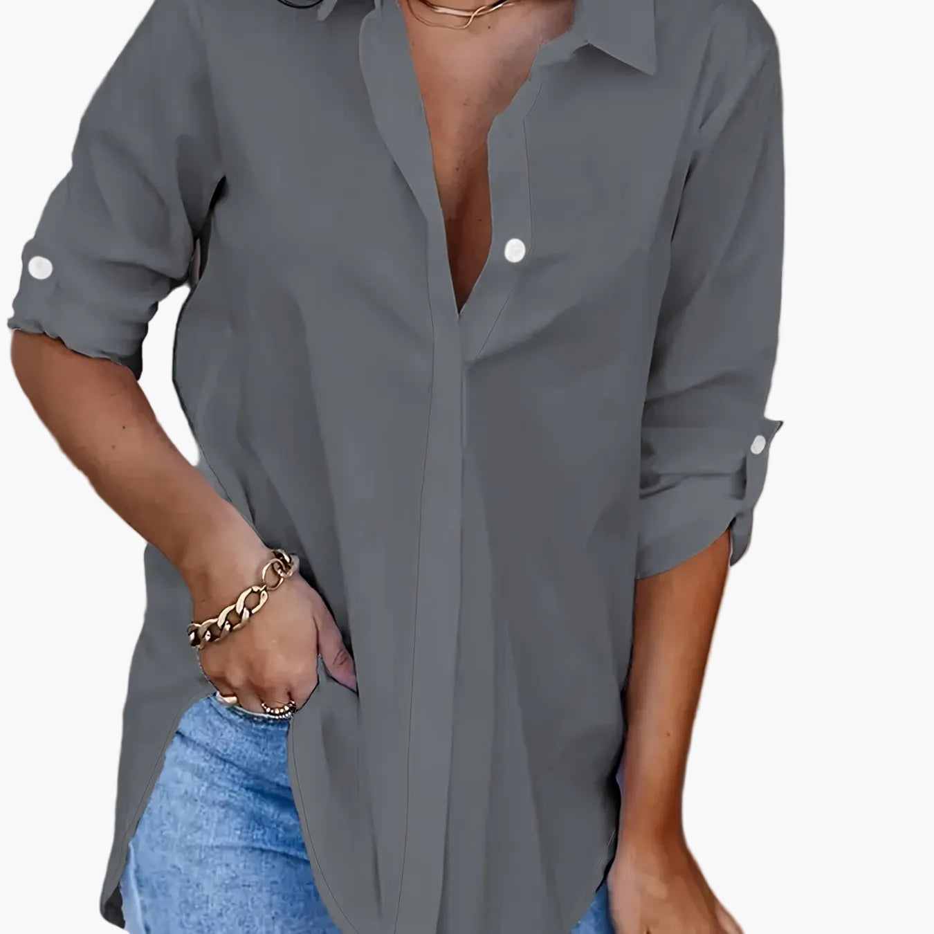 Octavia | Relaxed Classic-Collar Shirt Grey, studio photo