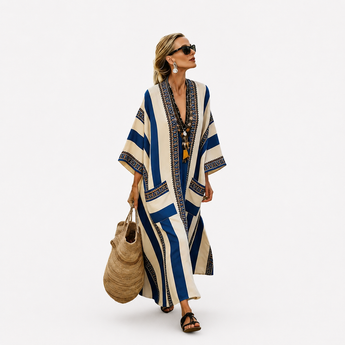 Elegant Kaftan in Cobalt Colourblock