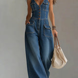 Sleeveless V-Neck Denim Jumpsuit
