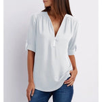Carole | Zip-Neck Blouse with Roll-Up Sleeves