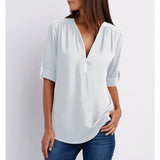 Carole | Zip-Neck Blouse with Roll-Up Sleeves