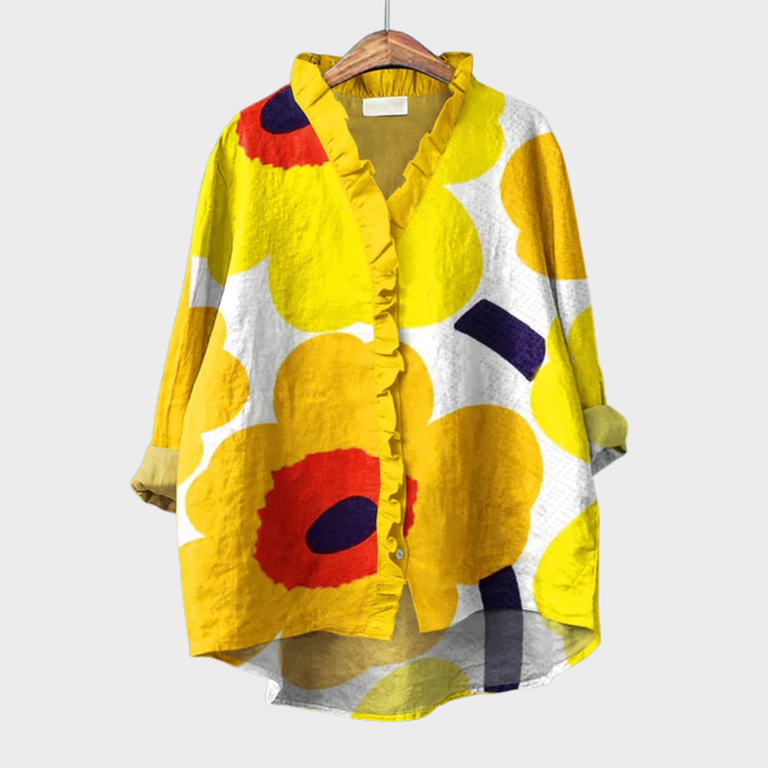 Elegant Summer Blouse in Yellow Abstract Dot