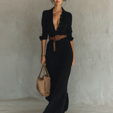 Caroline | Belted Shirt-Style Maxi Dress