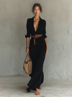 Caroline | Belted Shirt-Style Maxi Dress
