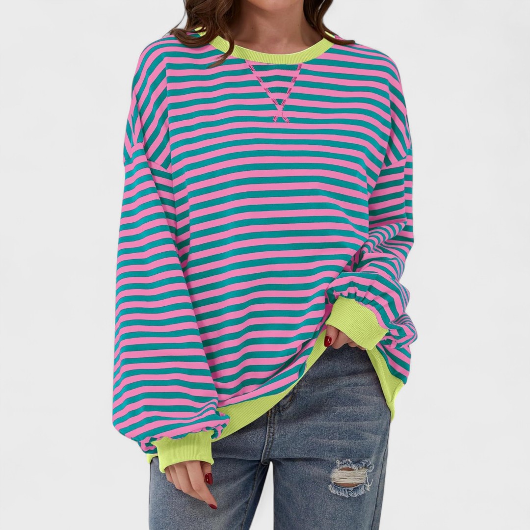 Contrast Collar Striped Jumper Purple, studio photo