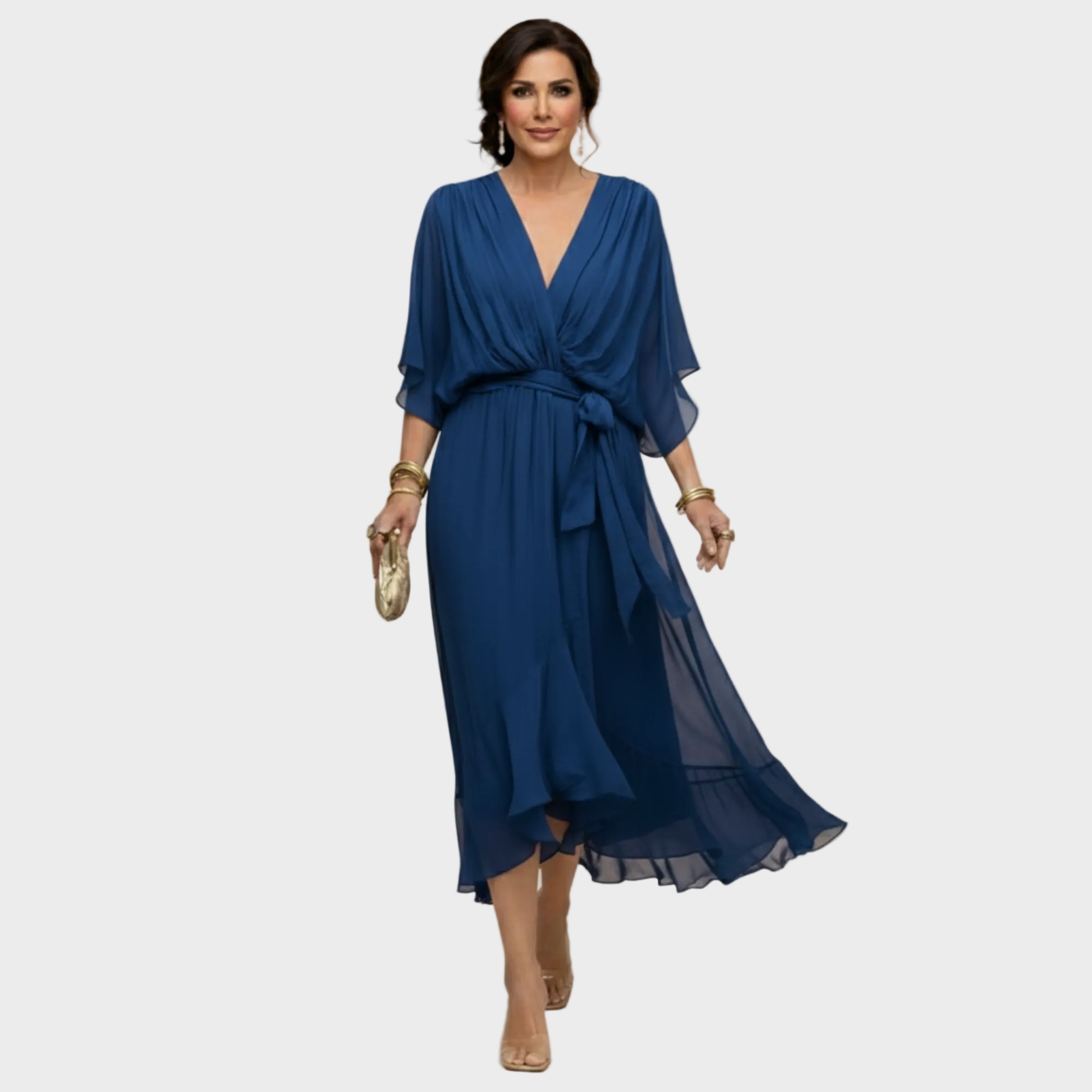 Monica | V-Neck Chiffon Dress Blue, photo studio