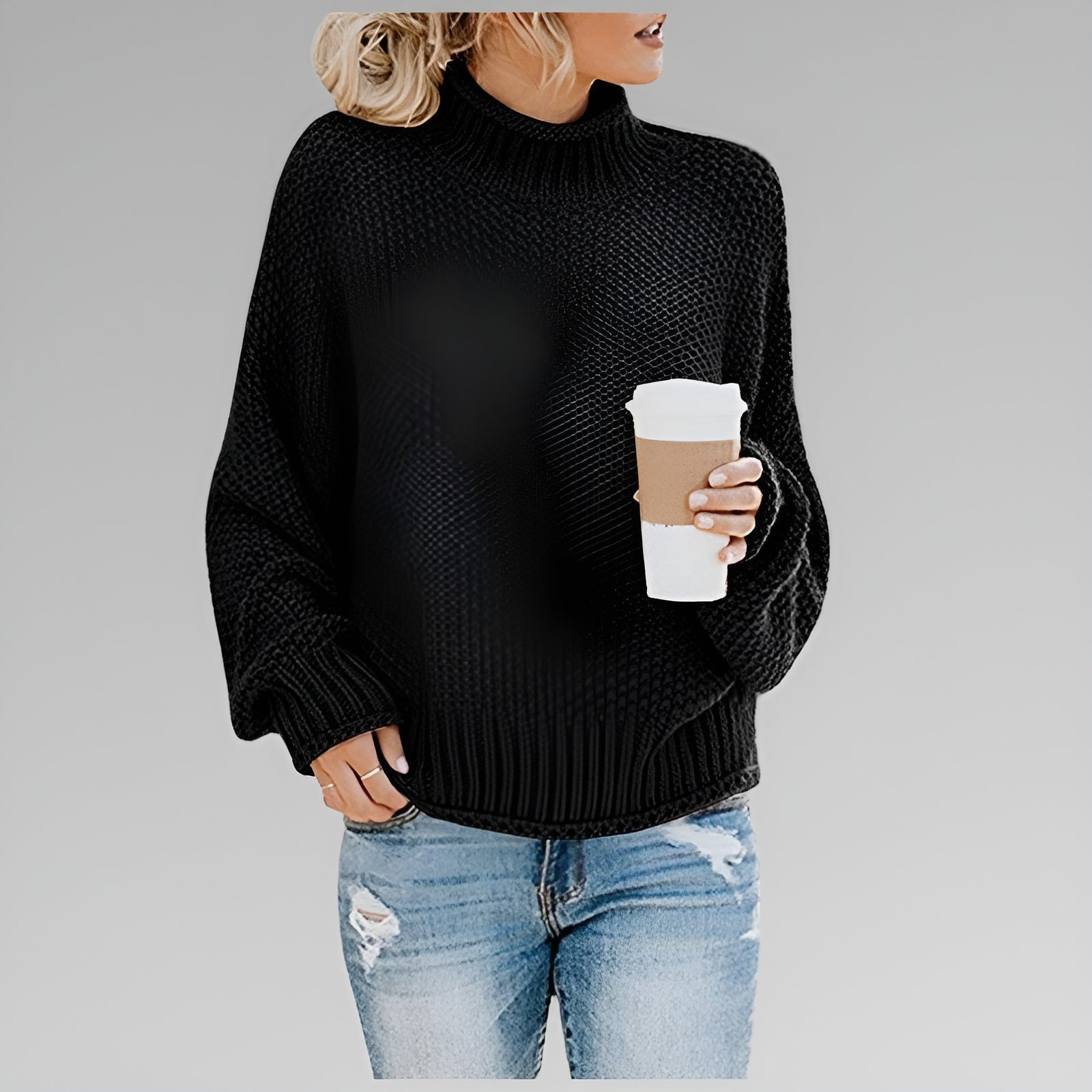 Orange High-Neck Jumper Black, studio photo