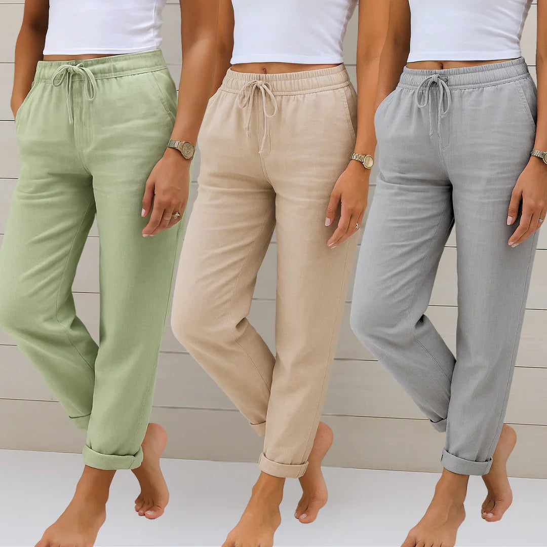 Adrianna Premium Linen Stretch Trousers White, photo studio