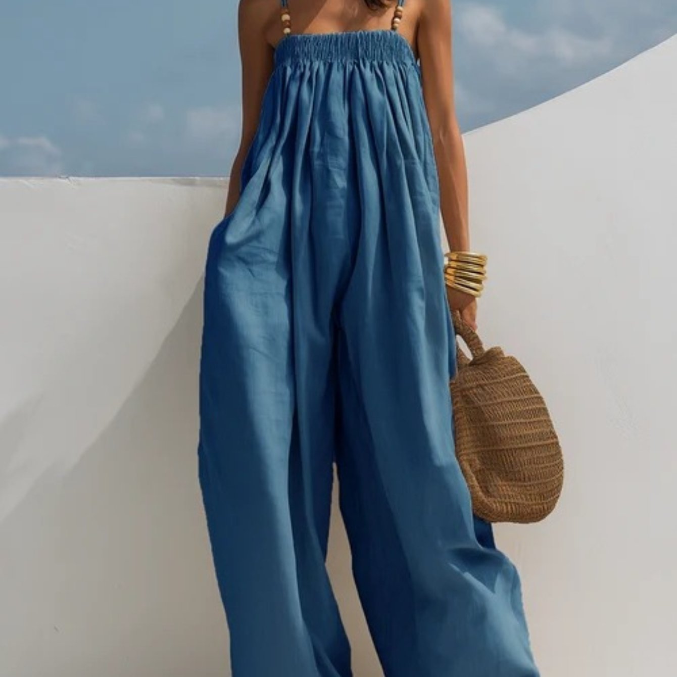 Wide-Leg Denim Jumpsuit