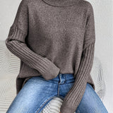 Long Split-Hem Turtleneck Jumper