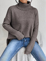 Long Split-Hem Turtleneck Jumper