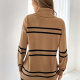 Camel Striped Turtleneck Jumper