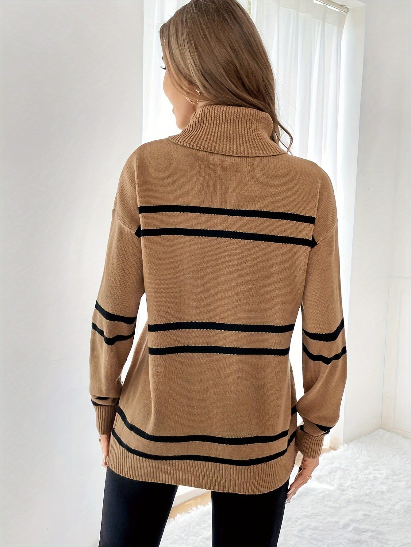 Camel Striped Turtleneck Jumper