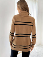 Camel Striped Turtleneck Jumper