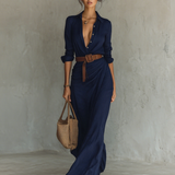 Caroline | Belted Shirt-Style Maxi Dress