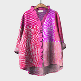 Elegant Summer Blouse in Fuchsia Mixed Dot and Stripe