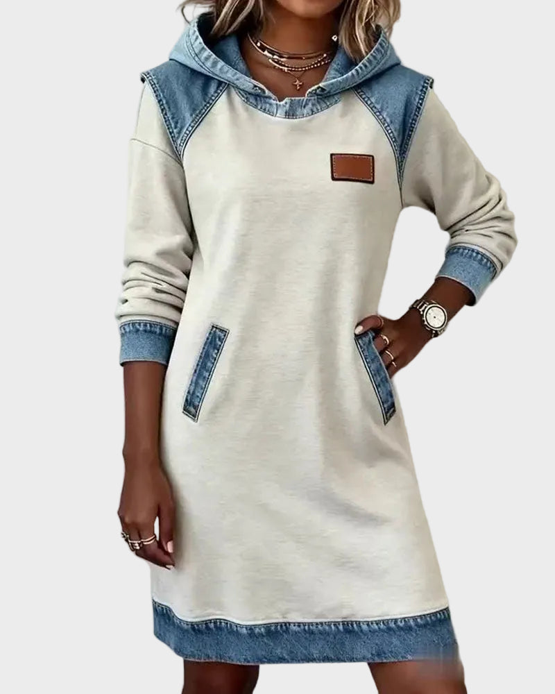 Irene | Hooded Denim Dress White, photo studio