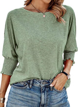 Fay | Round-Neck Blouse with Smocked Cuffs