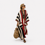 Elegant Kaftan in Red and Black Awning Stripe