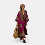 Elegant Kaftan in Magenta Bohemian Border
