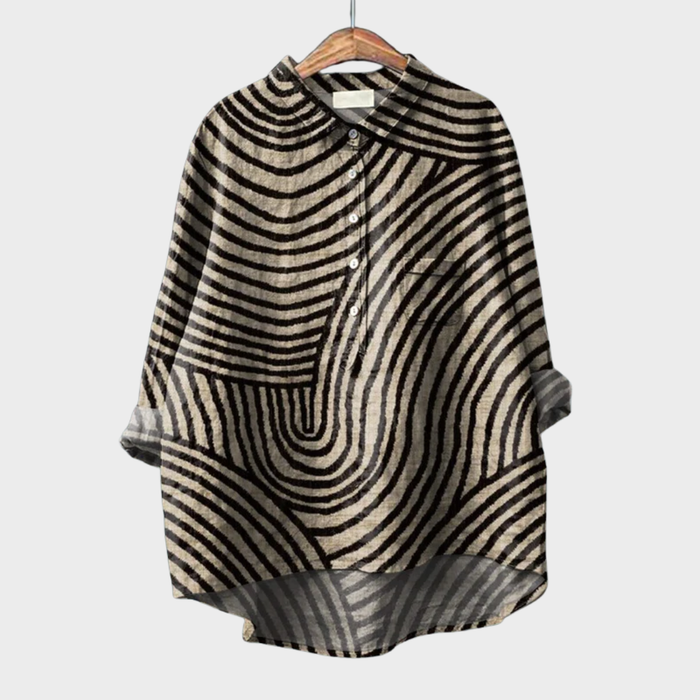Elegant Summer Blouse in Black and Cream Zebra Swirl