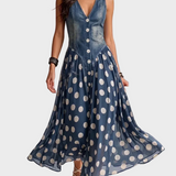 Veda | Denim Dress with Polka Dot Chiffon Hem