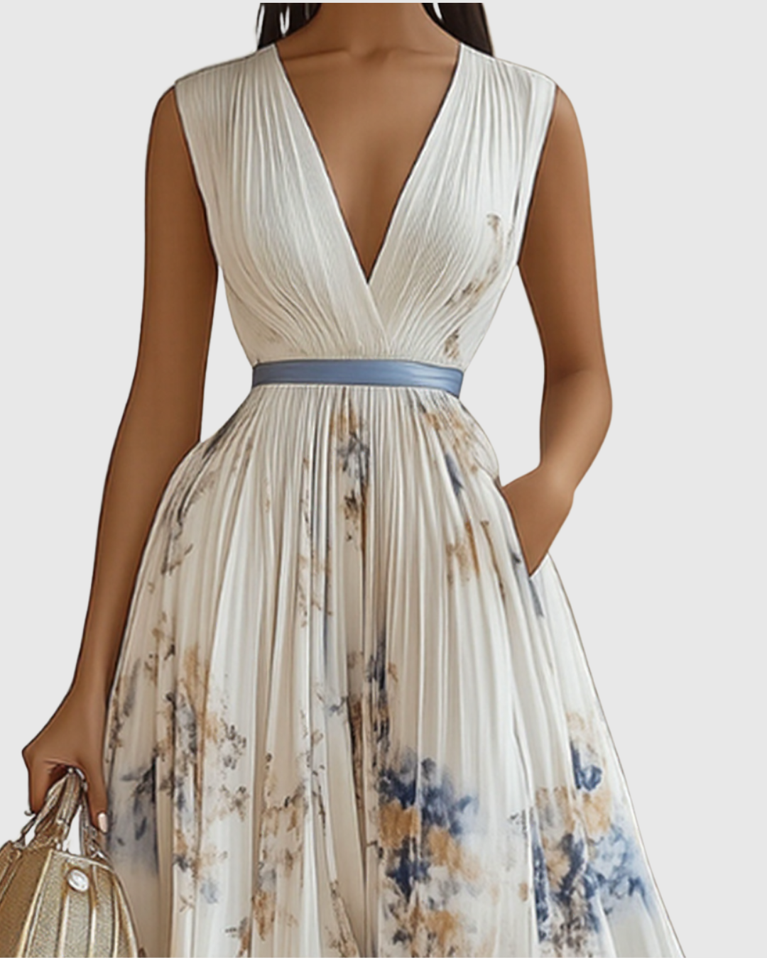 Amelia | Pleated Tie-Waist Maxi Dress
