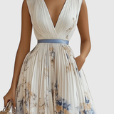 Amelia | Pleated Tie-Waist Maxi Dress