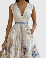 Amelia | Pleated Tie-Waist Maxi Dress