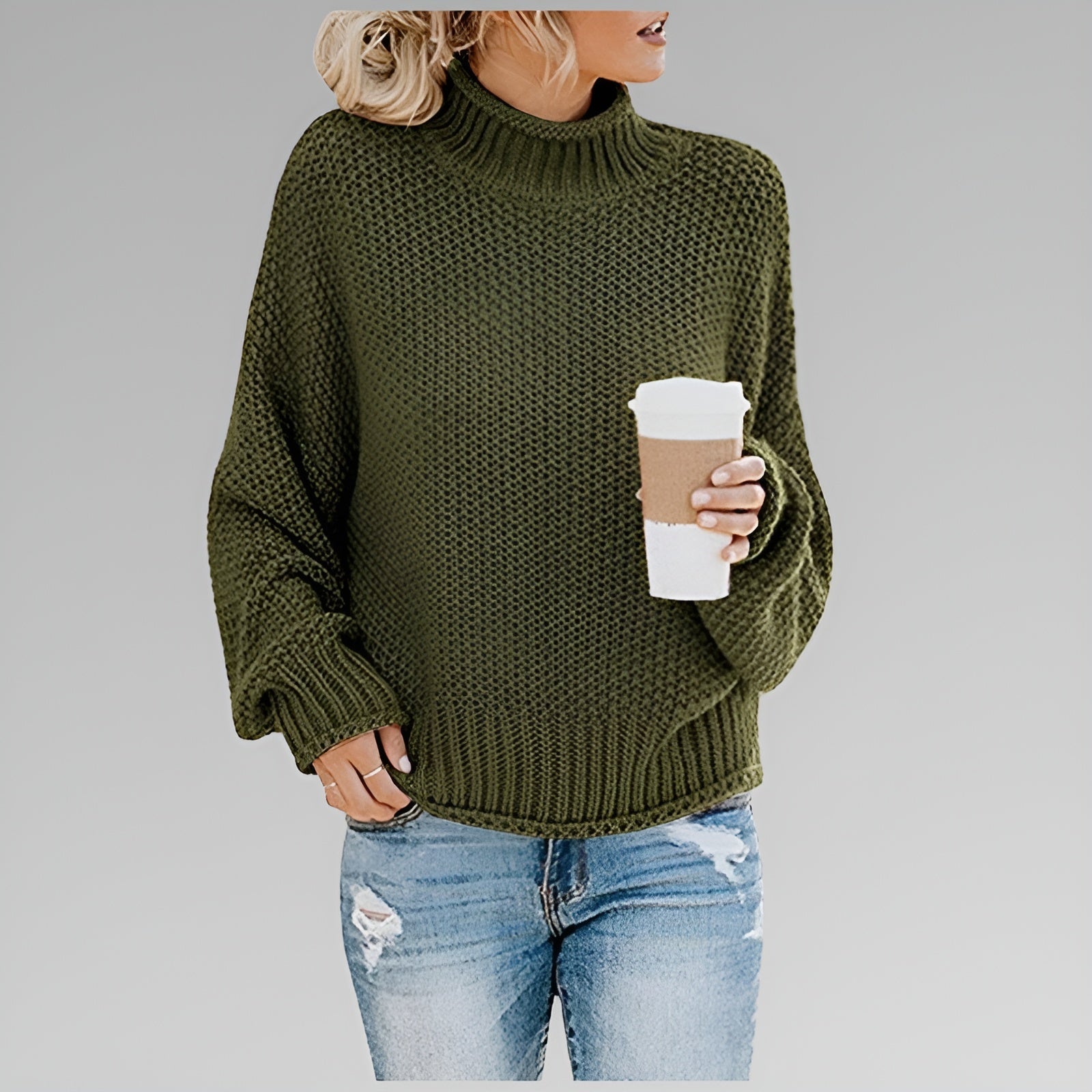 Orange High-Neck Jumper Green, studio photo