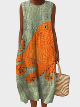 Michelle | Sleeveless Midi Dress with a Large Octopus Print